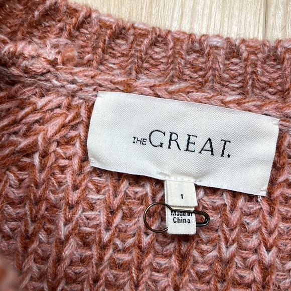 THE GREAT. Pink Marled Bobble Cardigan Sweater Savanna Rose, Small 1361 - Picture 9 of 11